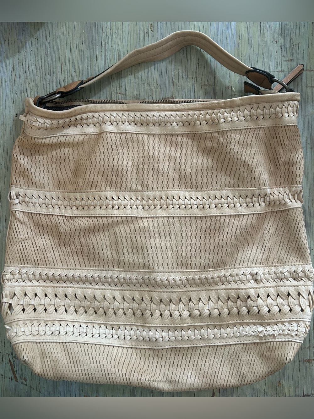 Beige Woven Detail Women's Bag